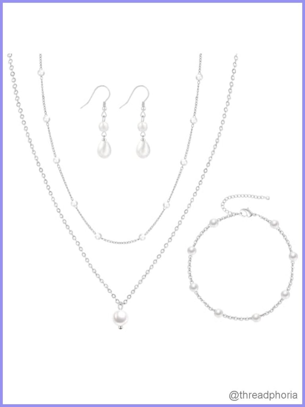 Dainty Layered Pearl Jewelry Set for Women, 14K Gold/Silver Choker Necklace